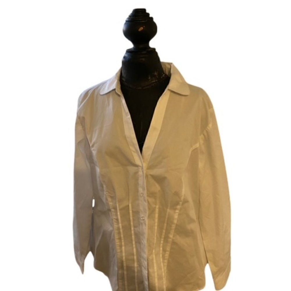 Ashley Stewart White Center Pleated button down top, size 14
